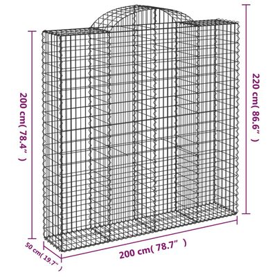 vidaXL buede gabionkurve 14 stk. 200x50x200/220 cm galvaniseret jern