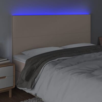 vidaXL sengegavl med LED-lys 200x5x118/128 cm kunstlæder cappuccino