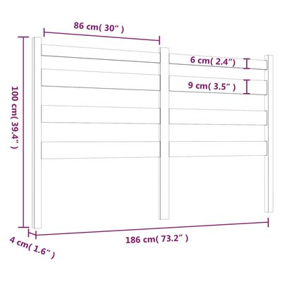 vidaXL sengegavl 186x4x100 cm massivt fyrretræ grå