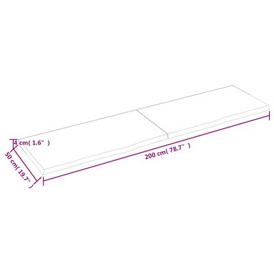 vidaXL væghylde 200x50x(2-4) cm behandlet massivt egetræ lysebrun