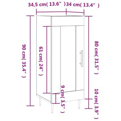 vidaXL skænk 34,5x34x90 cm konstrueret træ røget egetræsfarve