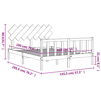 vidaXL sengeramme med sengegavl 140x190 cm massivt træ