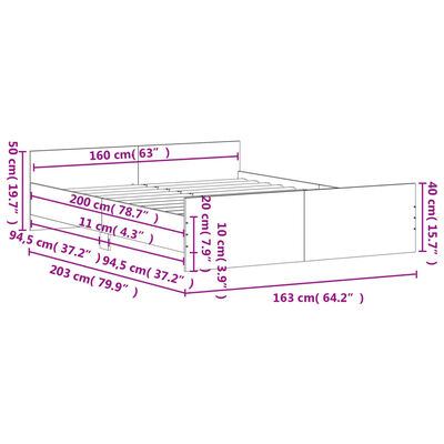 vidaXL sengeramme med sengegavl og fodgærde 160x200 cm grå sonoma-eg