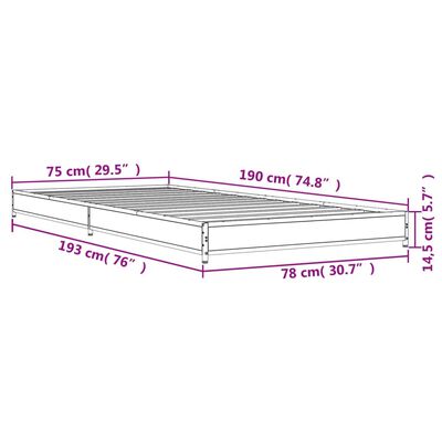 vidaXL sengeramme 75x190 cm konstrueret træ og metal grå sonoma-eg