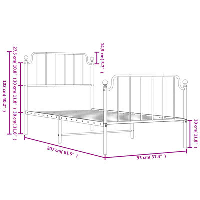 vidaXL sengeramme med sengegavl og fodgærde 90x200 cm metal sort