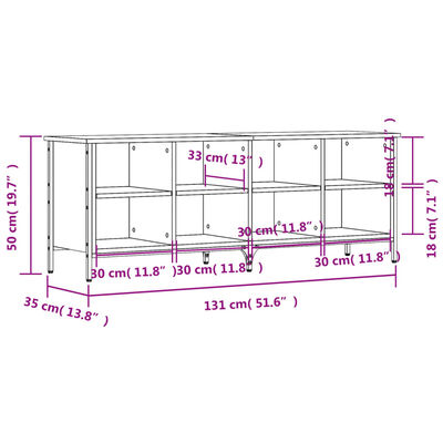 vidaXL skoskab 131x35x50 cm konstrueret træ brun egetræ