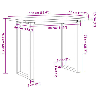 vidaXL spisebord 100x50x75,5 cm O-stel massivt fyrretræ og støbejern