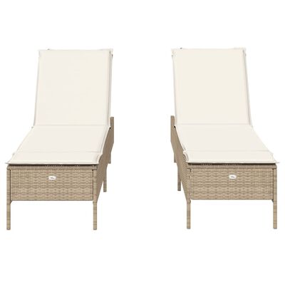 vidaXL liggestole 2 stk. med hynder polyrattan beige