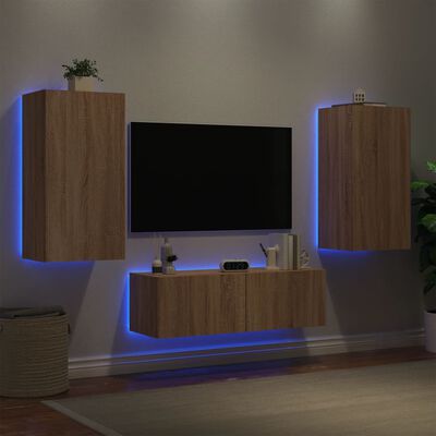 vidaXL væghængt tv-møbel 3 dele med LED-lys sonoma-eg