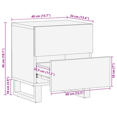 vidaXL sengeborde 2 stk. 40x34x46 cm massivt ru mangotræ