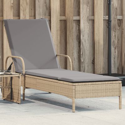 vidaXL liggestol med hjul og hynde polyrattan beige