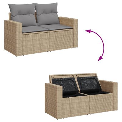 vidaXL havesofasæt 11 dele med hynder polyrattan beige