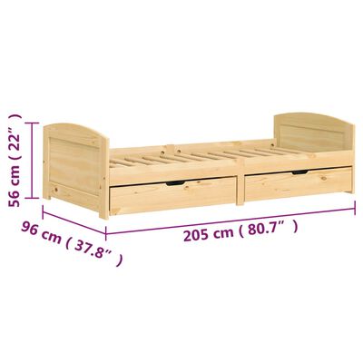 vidaXL daybed med to skuffer IRUN 90x200 cm massivt fyrretræ