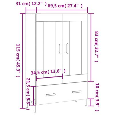 vidaXL skab 69,5x31x115 cm konstrueret træ grå sonoma-eg