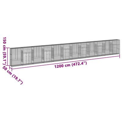 vidaXL gabionkurv med cover 1200x50x150 cm galvaniseret jern