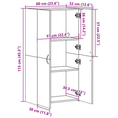 vidaXL arkivskab 60x32x115 cm konstrueret træ grå sonoma-eg