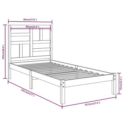 vidaXL sengeramme 90x190 cm Single massivt træ sort