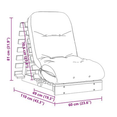 vidaXL futon med madras 60x206x11 cm massivt fyrretræ hvid