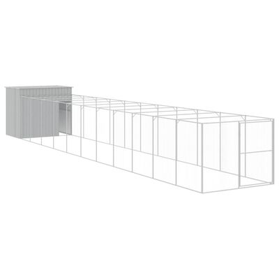 vidaXL hundehus med løbegård 214x1273x181 cm galvaniseret stål lysegrå