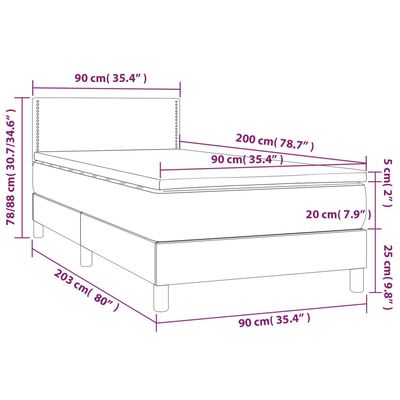 vidaXL kontinentalseng med LED-lys 90x200 cm stof gråbrun