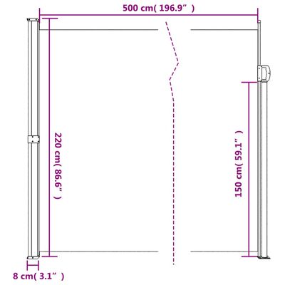 vidaXL sammenrullelig sidemarkise 220x500 cm beige