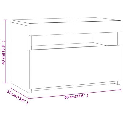 vidaXL sengebord med LED-lys 60x35x40 cm grå sonoma-eg