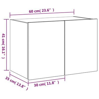 vidaXL væghængt tv-bord med LED-lys 60x35x41 cm brun egetræsfarve