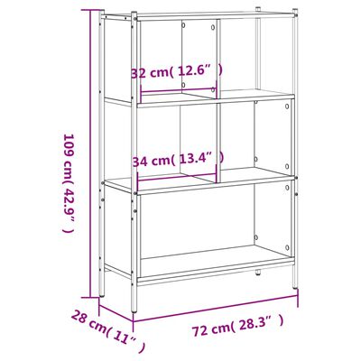 vidaXL bogreol 72x28x109 cm konstrueret træ røget egetræsfarve