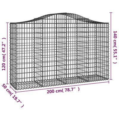 vidaXL buede gabionkurve 10 stk. 200x50x120/140 cm galvaniseret jern