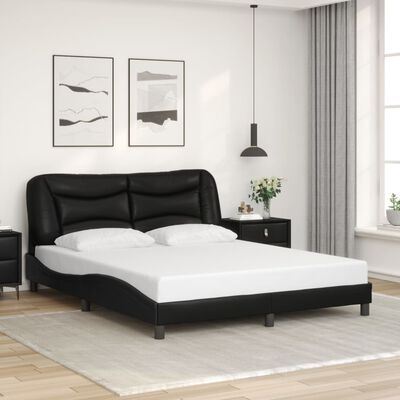 vidaXL sengestel med LED-lys 160x200 cm kunstlæder sort