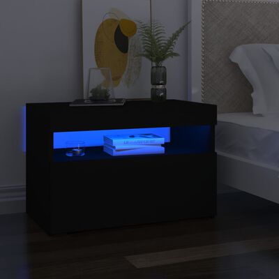 vidaXL sengebord med LED-lys 2 stk. 60x35x40 cm konstrueret træ sort