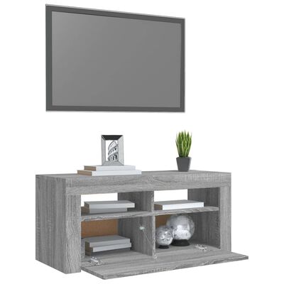 vidaXL tv-bord med LED-lys 90x35x40 cm grå sonoma-eg