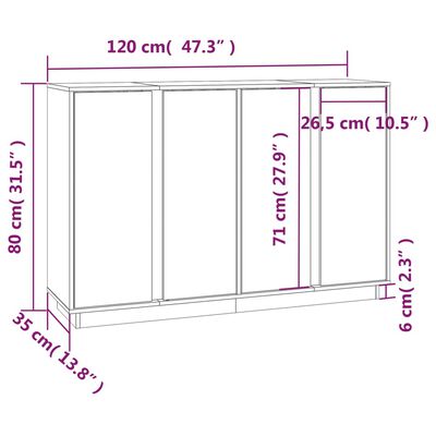 vidaXL skænk 120x35x80 cm massivt fyrretræ gyldenbrun