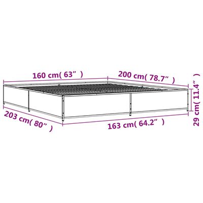 vidaXL sengestel 160x200 cm konstrueret træ og metal brun egetræ