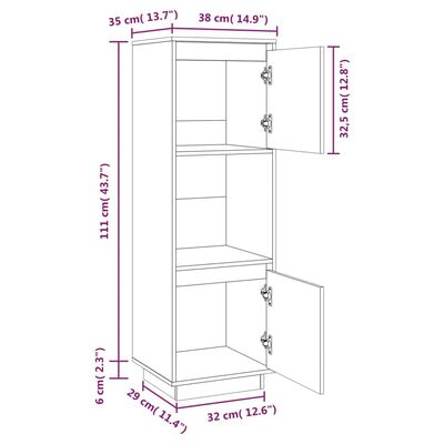 vidaXL højskab 38x35x117 cm massivt fyrretræ gyldenbrun