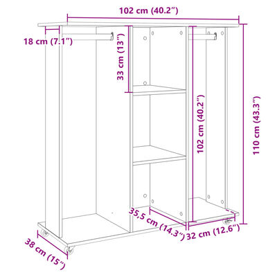 vidaXL klædeskab med hjul 102x38x110 cm konstrueret træ sonoma-eg