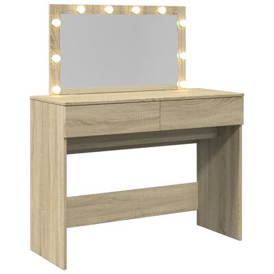 vidaXL makeupbord med LED-lys 100x40x120 cm brun sonoma-eg