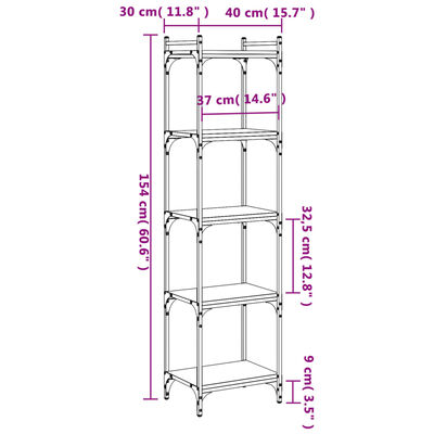 vidaXL bogreol 5 hylder 40x30x154 cm konstrueret træ brunt eg