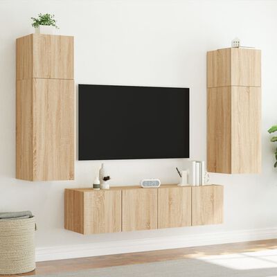 vidaXL væghængt tv-bord med LED-lys 60x35x31 cm sonoma-eg