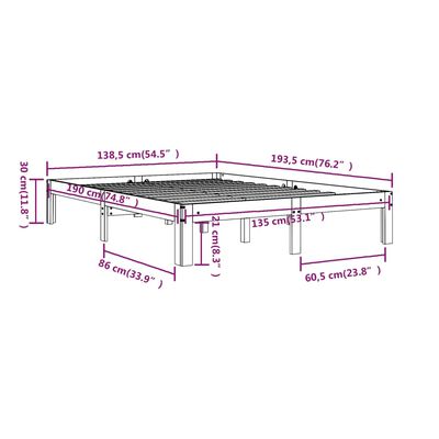 vidaXL sengeramme 135x190 cm Double massivt fyrretræ sort