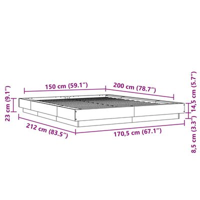 vidaXL sengestel 150x200 cm konstrueret træ røget eg