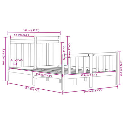 vidaXL sengeramme 135x190 cm Double massivt fyrretræ sort