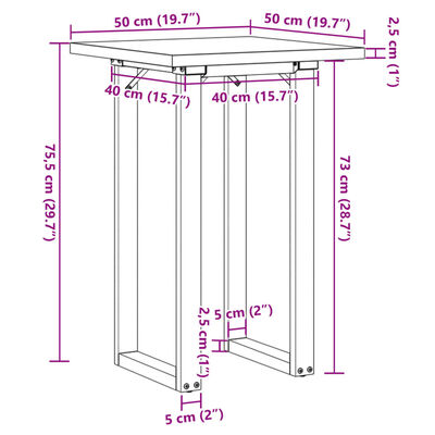 vidaXL spisebord 50x50x75,5 cm O-stel massivt fyrretræ og støbejern