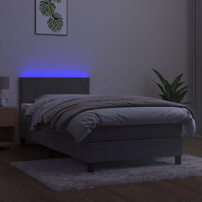vidaXL kontinentalseng med LED-lys 90x200 cm fløjl lysegrå