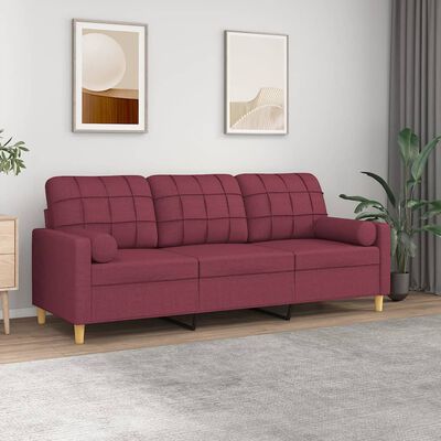 vidaXL 3-personers sofa med pyntepuder 180 cm stof vinrød