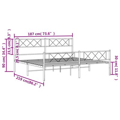 vidaXL sengeramme med sengegavl og fodgærde 183x213 cm metal hvid