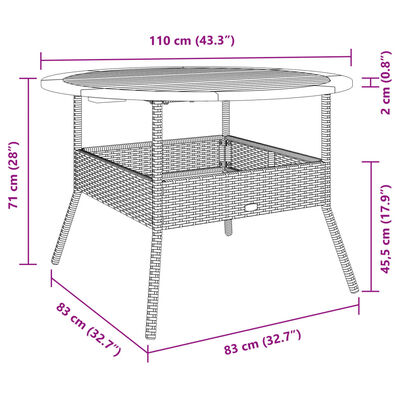 vidaXL havebord med akacietop Ø110x71 cm polyrattan beige