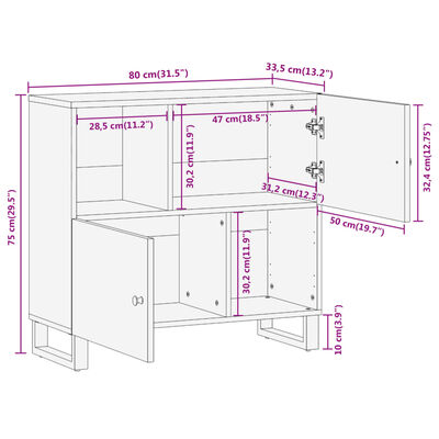 vidaXL skænk 80x33,5x75 cm massivt mangotræ brun og sort