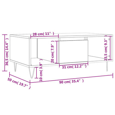 vidaXL sofabord 90x50x36,5 cm konstrueret træ hvid