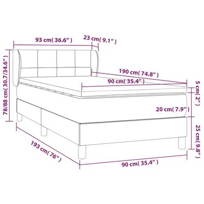 vidaXL kontinentalseng med madras 90x190 cm fløjl lysegrå